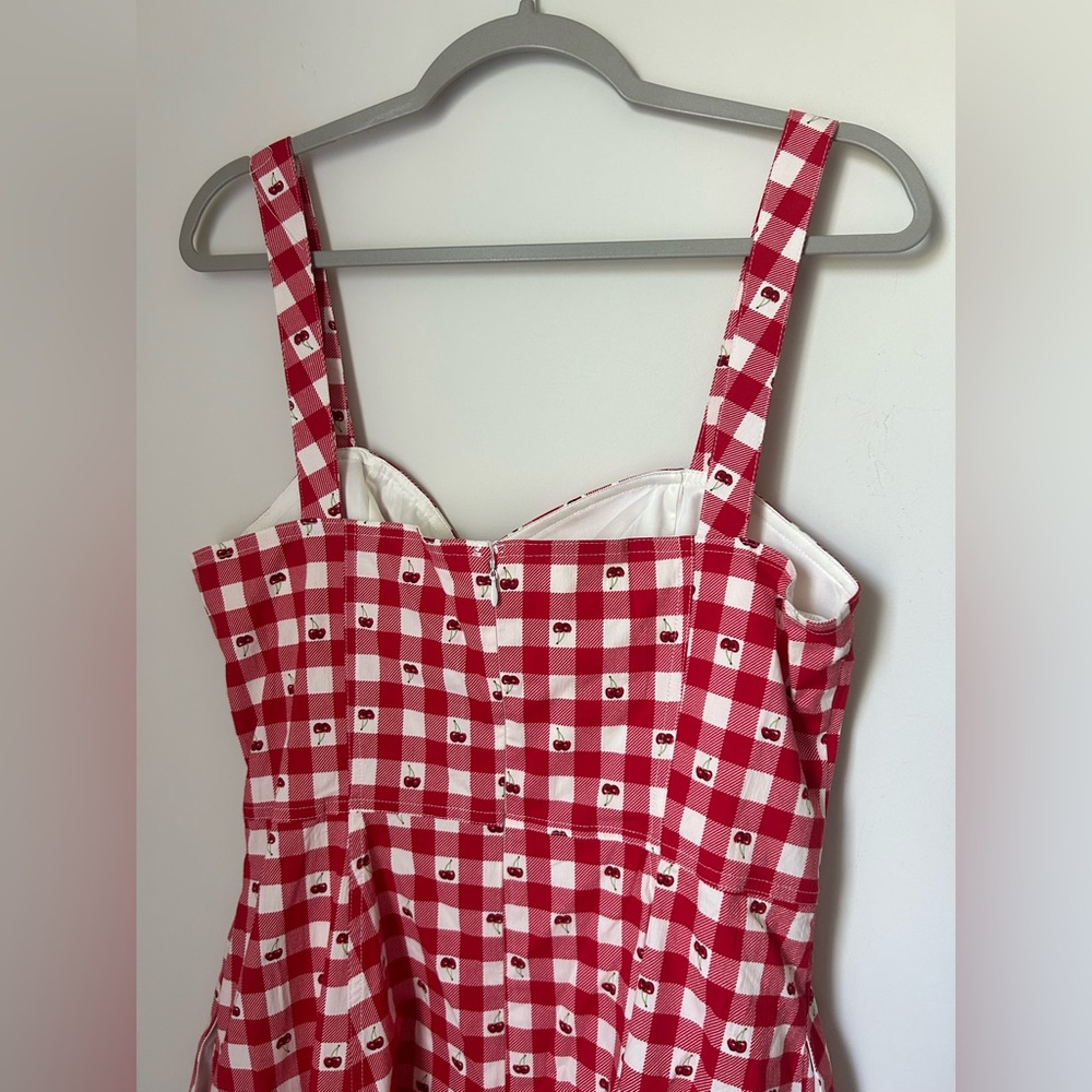 Avec Les Filles Cherry Red white Gingham Midi Dress - Picture 4 of 6